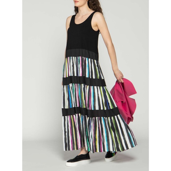 Women's Maxi Dress Size 8 Black Luukaa Stripes Tank Sleeveless Scoop Neck NWT - Picture 4 of 6